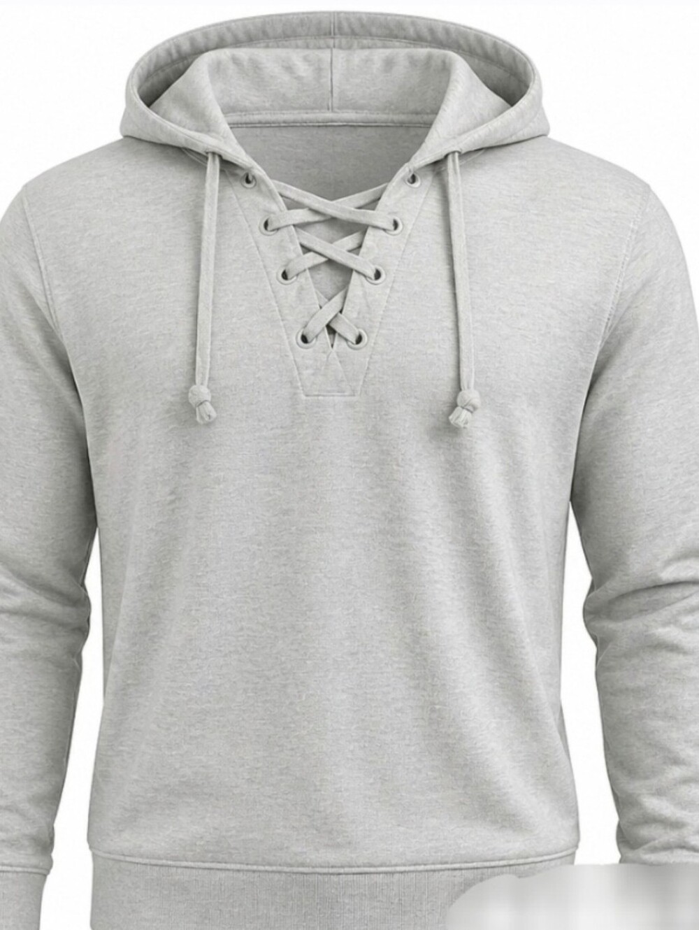 Light Gray Lace-Up Hooded Ladie's Sweater